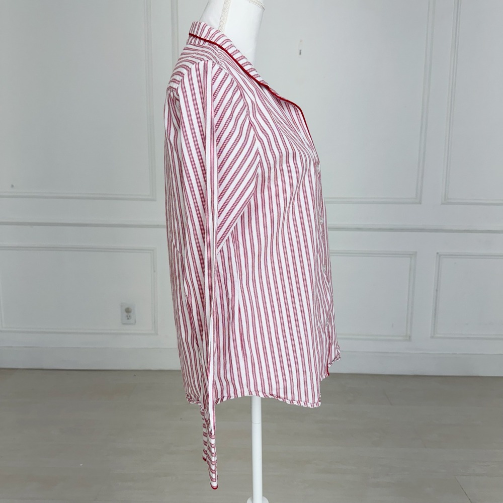 Petite Plume Womens Red White Striped Cotton‎ Pajama Top Button Front Size M - Picture 6 of 7